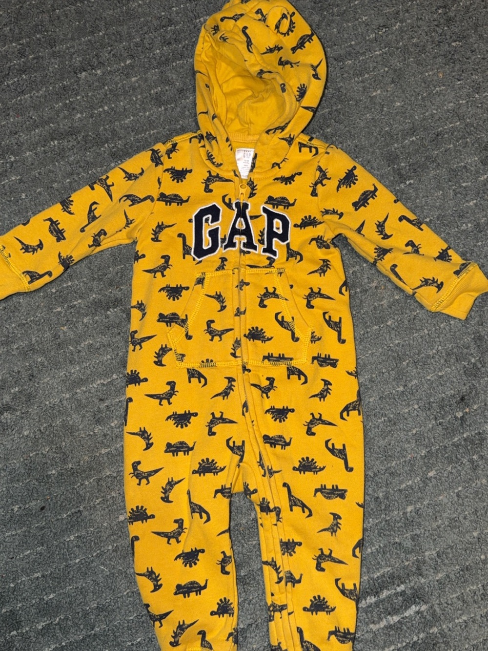 BABY GAP Yellow Hooded Dino Zip One-Piece
